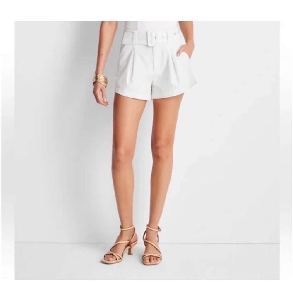 Future Collective Jenee Naylor white high rise belted shorts tailored